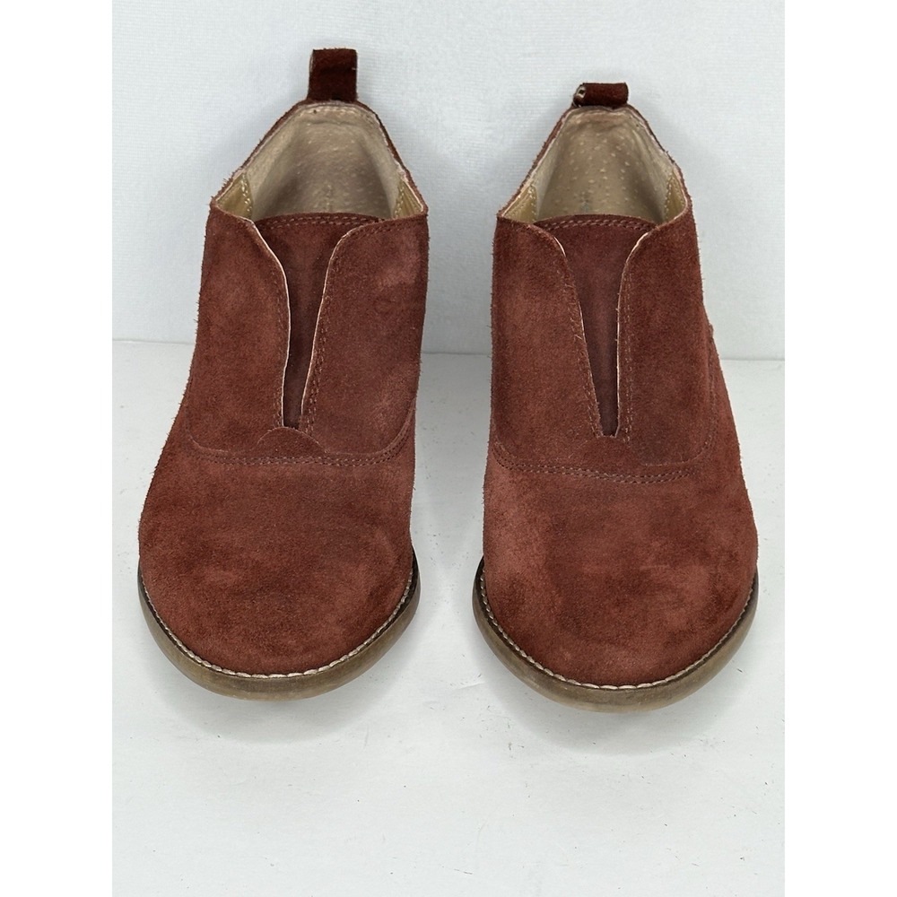 Lucky Brand Fimberly Suede Slip-On Low Heel Ankle Shoes - Red Brown Boho